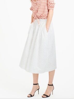 J.Crew White Clip Dot Flared Midi 100% Cotton Skirt Size 6